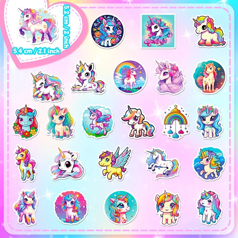 50 pcs Cute/Kawaii Unicorn Stickers - 2 Styles