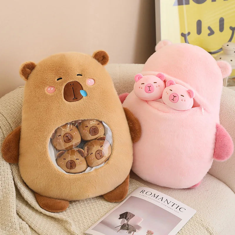 A Bag of 6 pcs Capybara Plushies Pillow Plush Toys 40x45cm - Pink/Brown