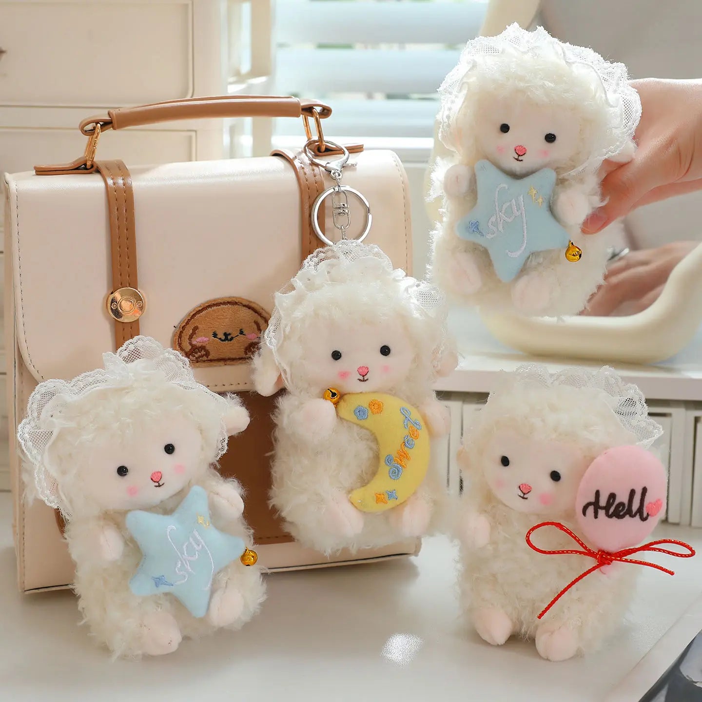 Cute White Sheep/Lamb Plush Keychains 10cm - 3 Styles