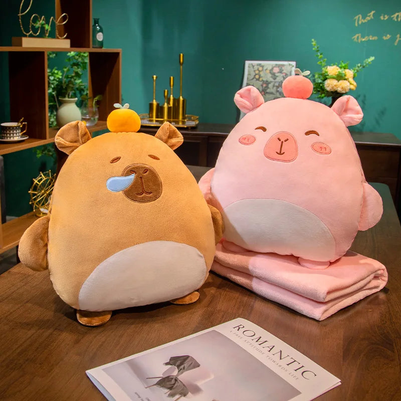 Cute Capybara Hand Warmer Pillow Plush Toys With Blanket - 3 Styles