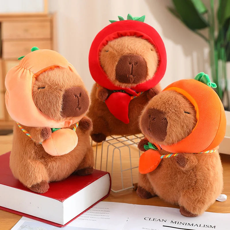 Capybara With Vegetable (Eggplant/Carrot/Pumpkin/Chili pepper) Hat and Bag Plush Toys 28/40cm