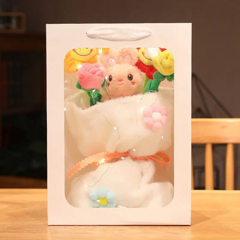 Animal(Bear/Rabbit/Pig/Duck) With Flower Plush Bouquet-  6 Styles With/Without Box and light