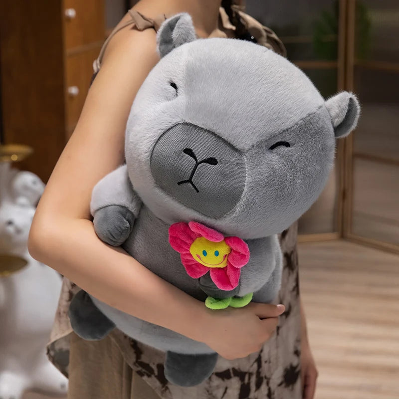 Cute Capybara With/Without Flower Plush Toys 25/35/45cm - Brown/Grey