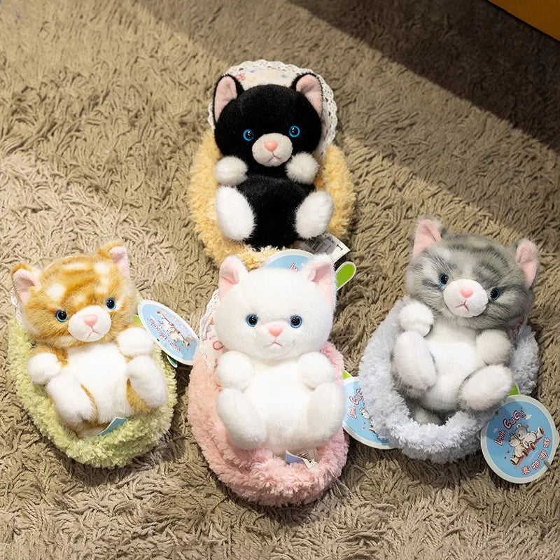 Cute Cat (Kitten) With Bed Plush Toys 18cm - 4 Styles