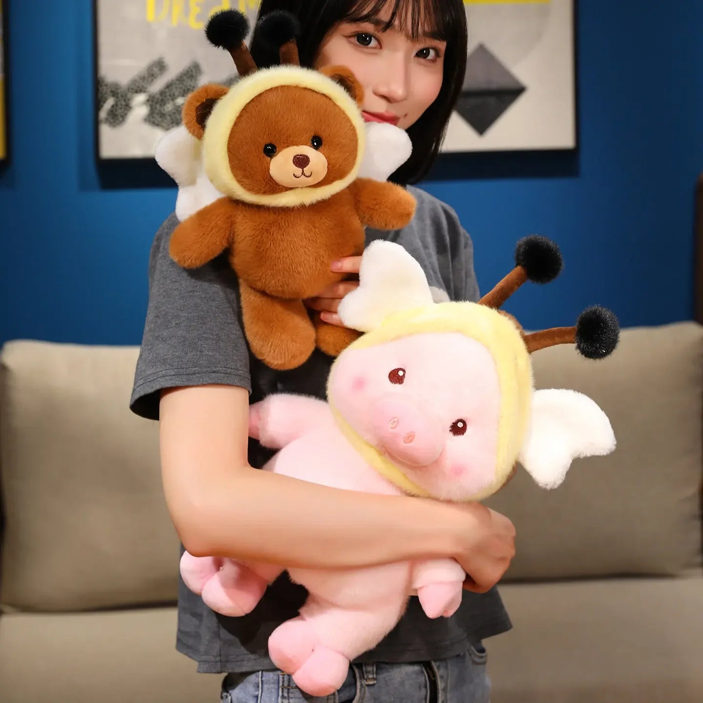 Cute Animal(Bear/Pig/Penguin) With Bee Dress Up Plush Toys 33/43cm