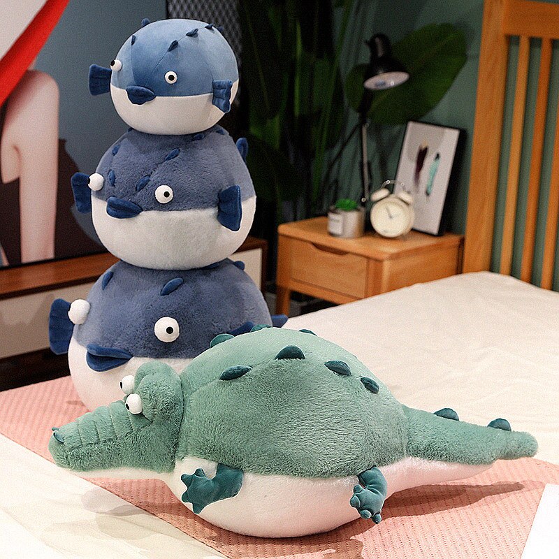 Funny Crocodile/Puffer Fish Round Shaped Plush Toys 35-80cm