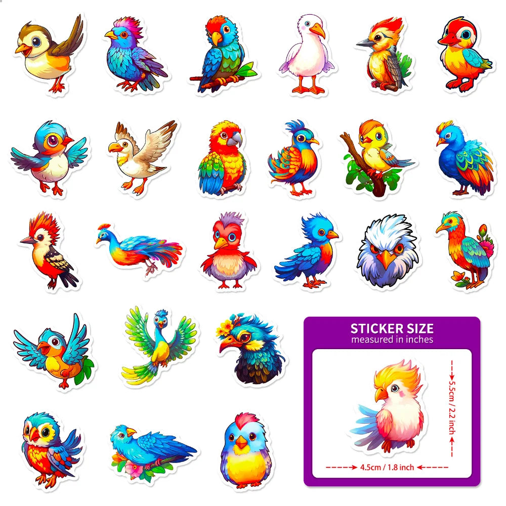 50 pcs Cute/Kawaii Bird Stickers - V2