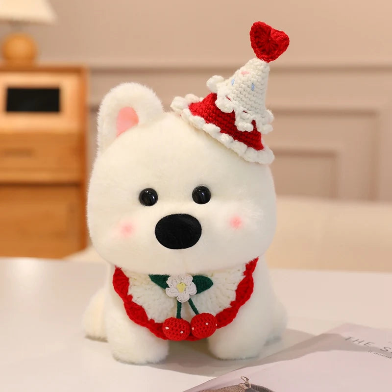 Cute Dog (West Highland White Terrier) With Scarf Or Party Hat Plush Toys 25cm - 10 Styles
