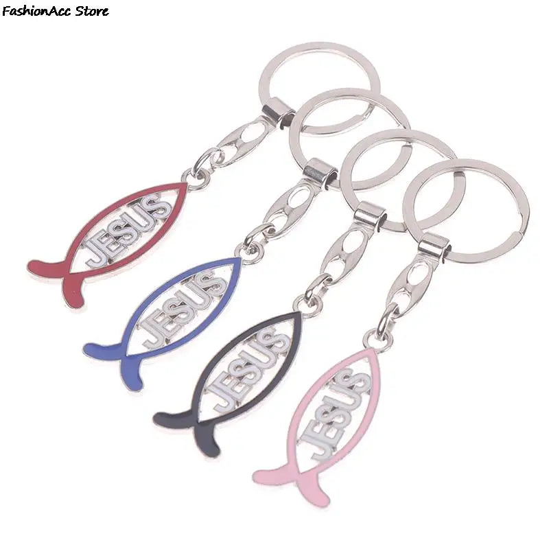 Keychain With Jesus Letter in Ichthys (Fish Shape) - Red/Pink/Blue/Black