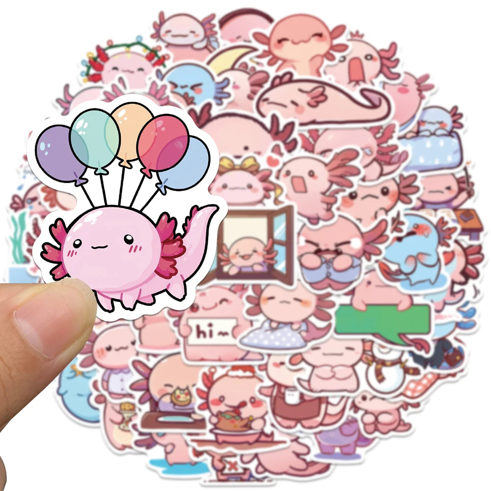 50 pcs Cute/Kawaii Pink Axolotl Stickers - V2