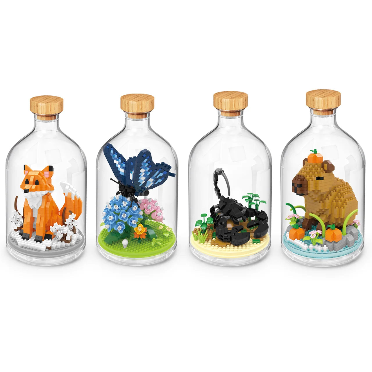 Insect/Animal With Clear Display Bottle Set Mini Building Blocks - Fox/Capybara/Scorpion/Butterfly