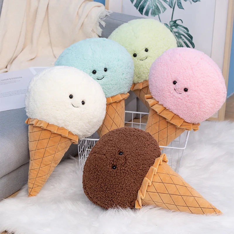 Cute Ice Cream Plush Toys - Blue/Green/Brown/Pink/White