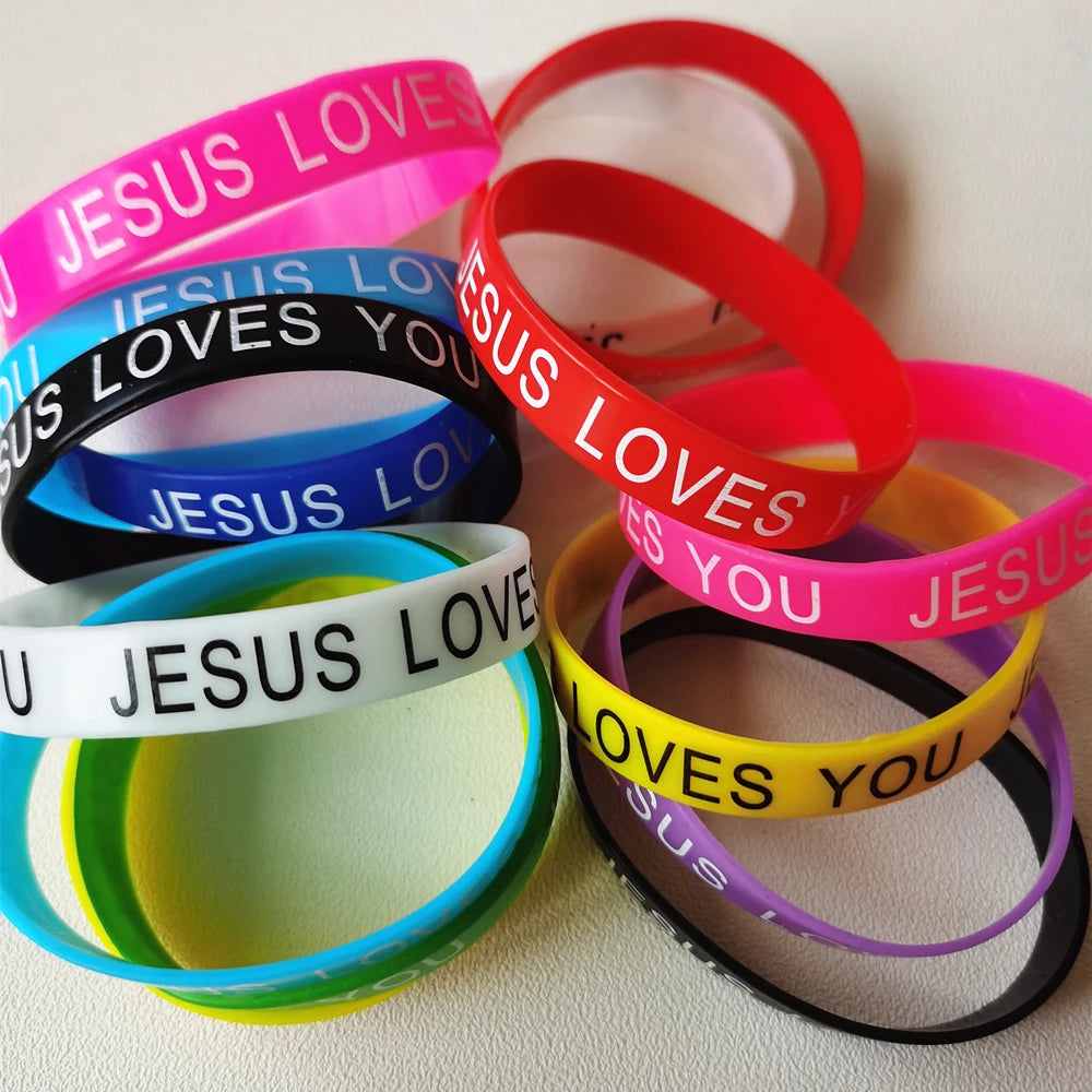 20 Pcs Christian Silicone Bracelets(Hand Wristband) - Rubber Band/NIght Glow (Mix Colours) -2