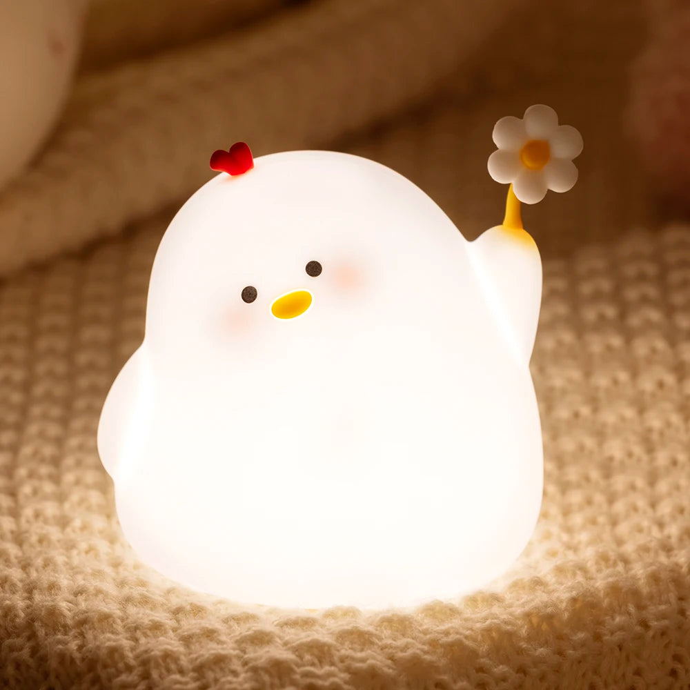 LED Night Light Chicken With Flower Silicone Lamp