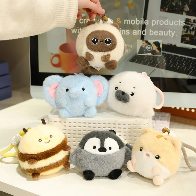 Cute Ball Shaped Animal Plush Keychain - Cat/Rabbit/Seal/Penguin/Cow/Elephant/Bee/Bird/Hamster