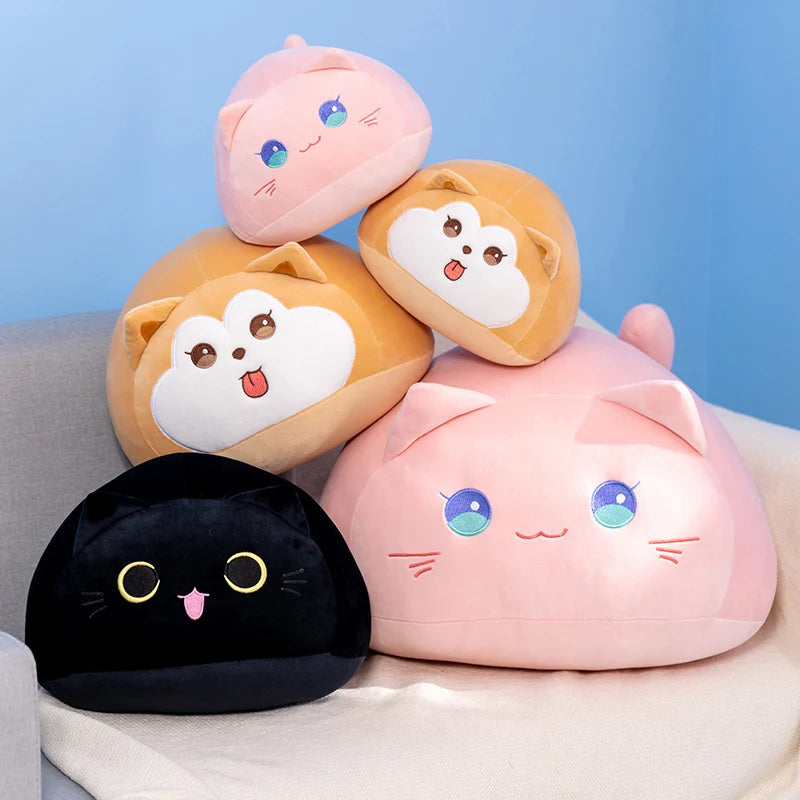 Cute Round Cat/Dog Plush Pillow Toys 20/30/40cm - Brown/Black/Pink