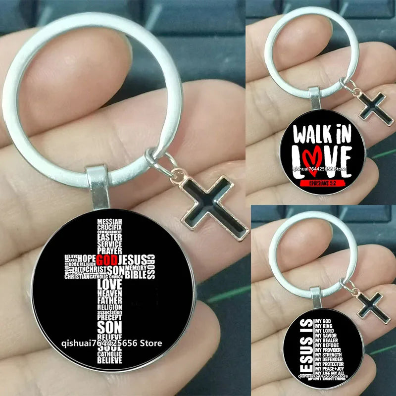 Keychain With The Bible Verse /Religious Message And The Cross  - 22  Styles