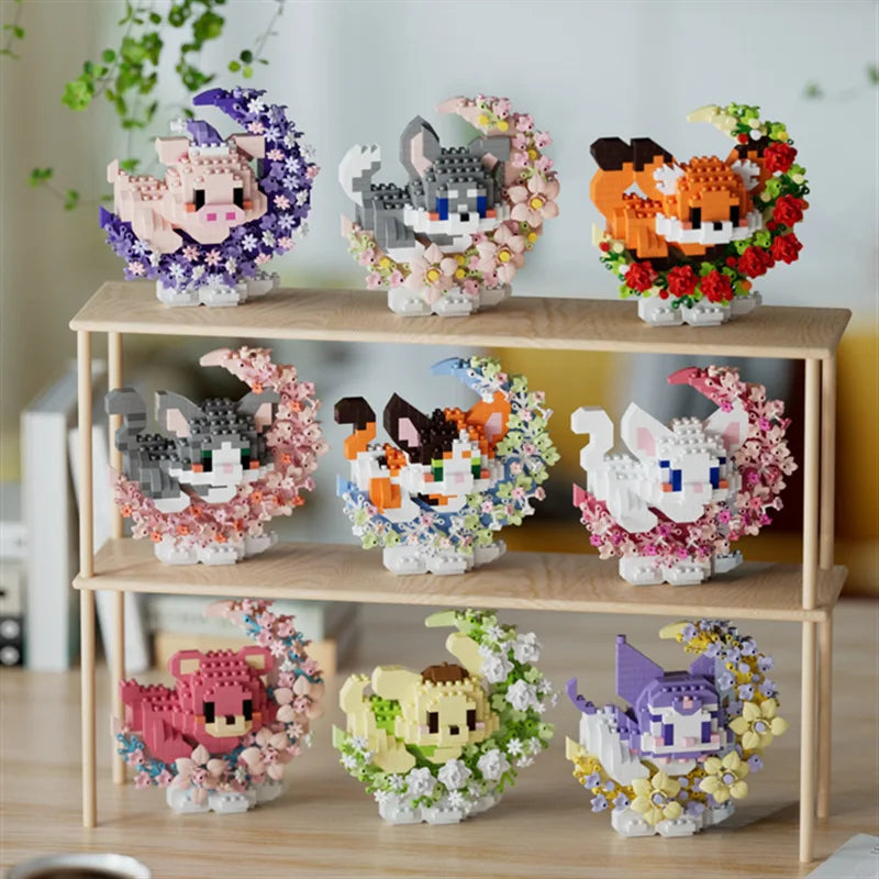 Cute Animal With Flower Moon Set Mini Building Blocks - 18 Styles