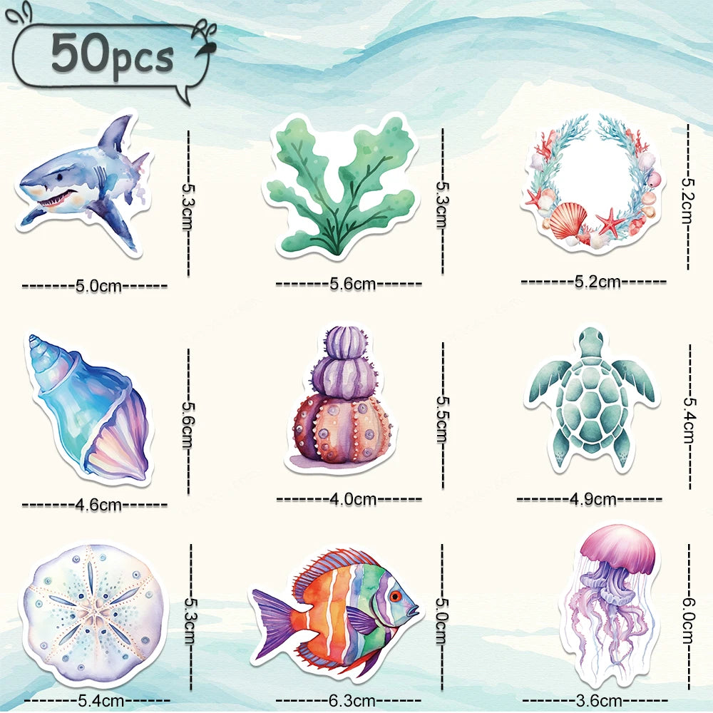 50 pcs Cute/Kawaii And Colourful Sea/Marine Animal Stickers