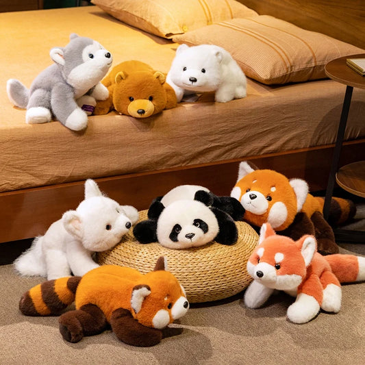 Cute Lying Red Panda/Panda/Fox/Teddy Bear/Wolf/Polar Bear Plush Toys 30-60cm