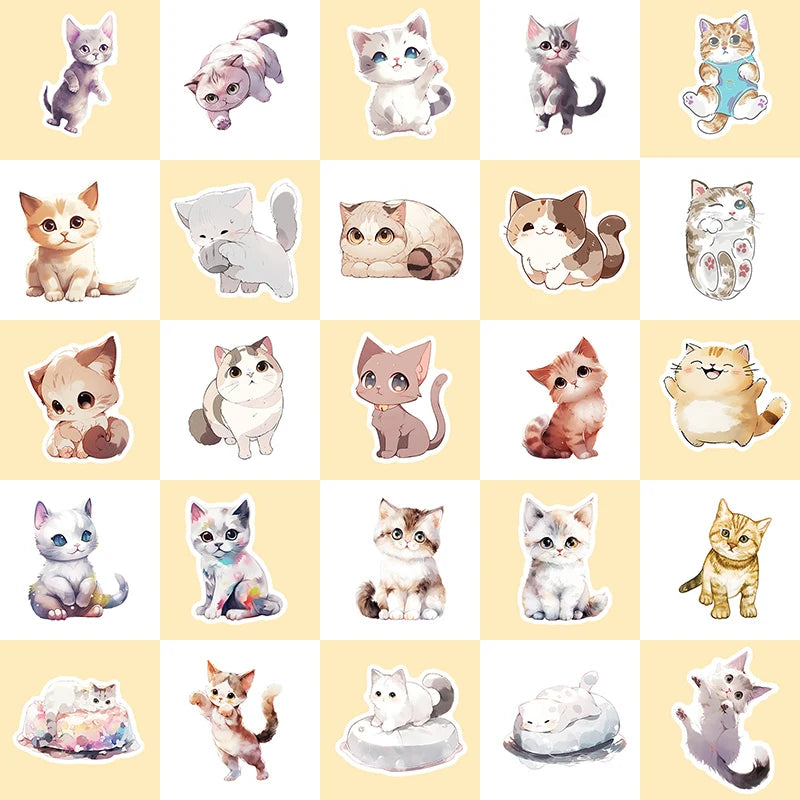 50 pcs Cute/Kawaii Cat Stickers - V8