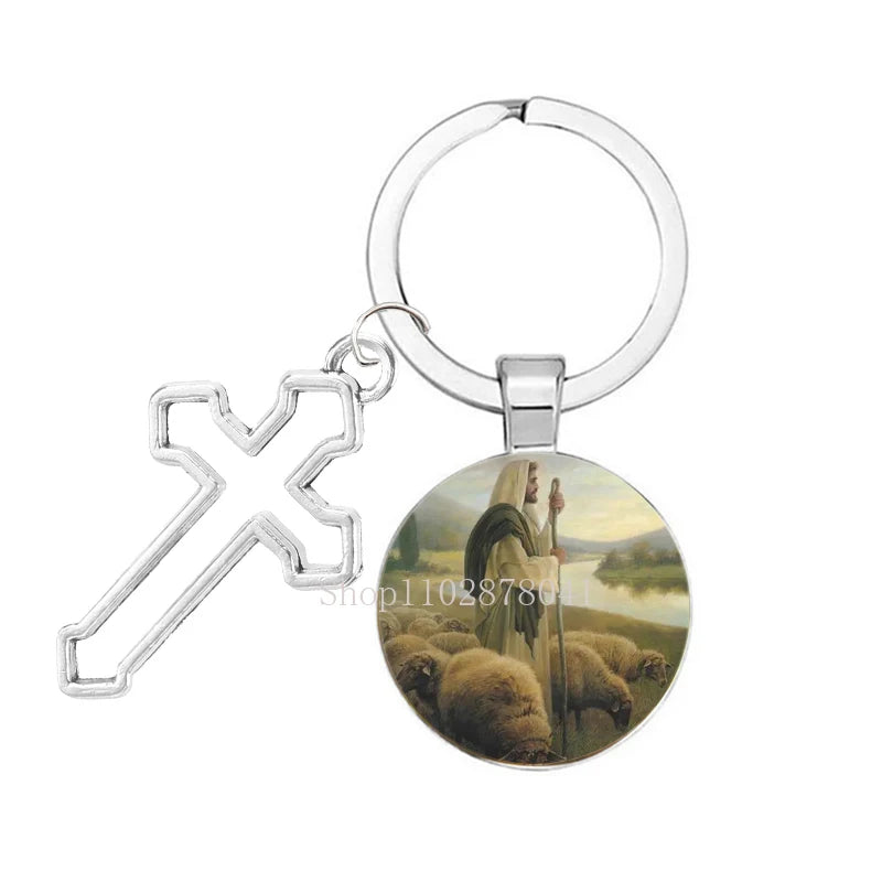 Keychain With The Jesus Image And Cross - 9 Choices