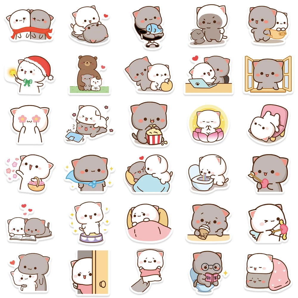 60 pcs Cute/Kawaii White And Grey Cat Stickers