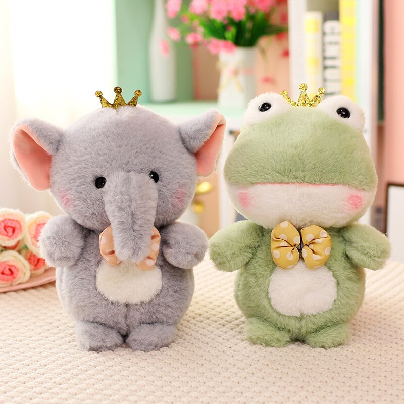 Cute Animal(Penguin/Duck/Frog/Panda/Elephant/Pig) With Crown Plush Toys 25cm