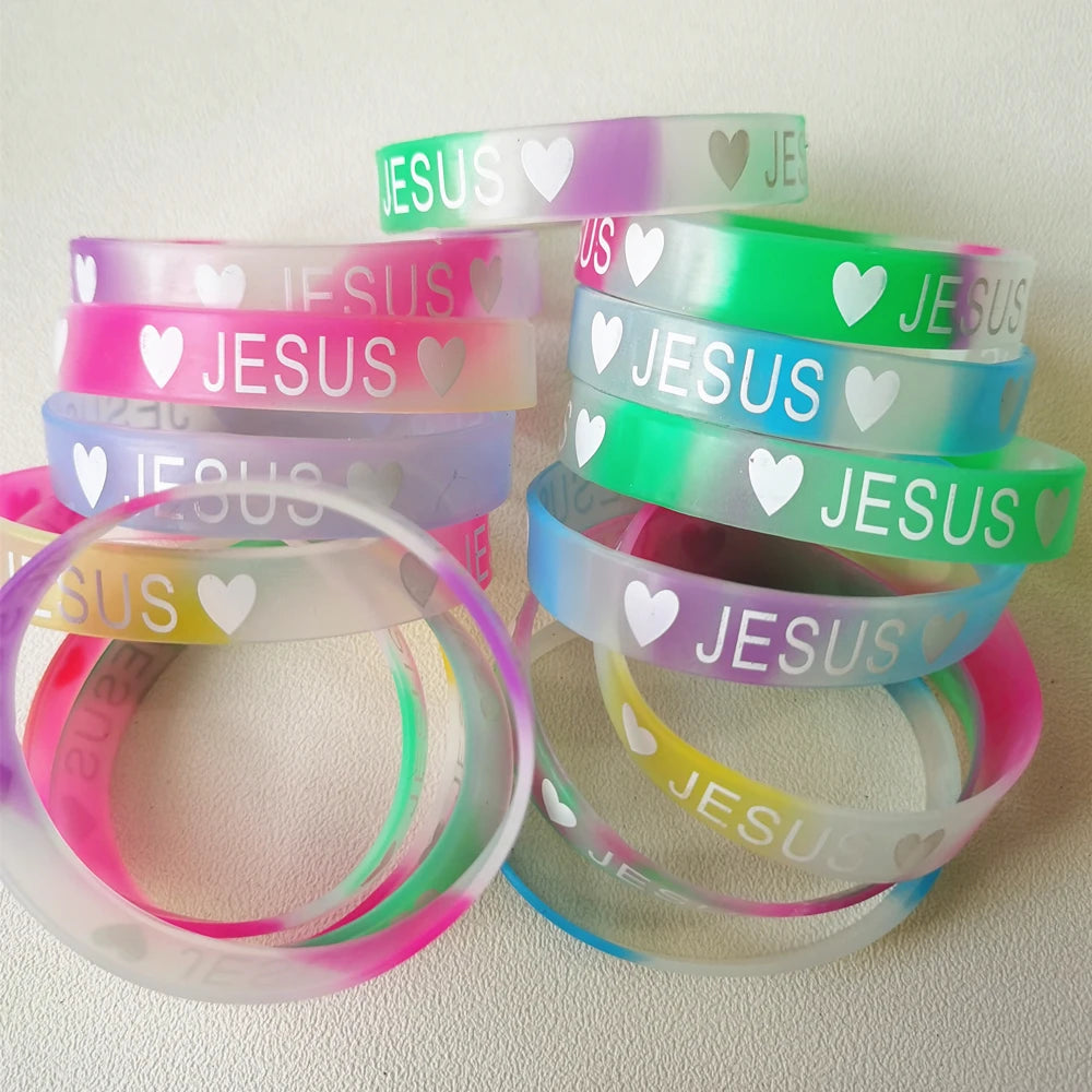 20 Pcs Christian Silicone Bracelets(Hand Wristband) - Rubber Band/NIght Glow (Mix Colours) -2