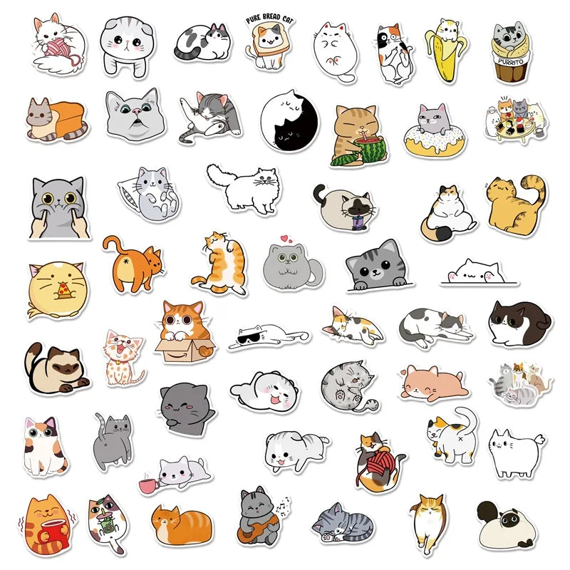 50 pcs Cute/Kawaii Cat Stickers - V7