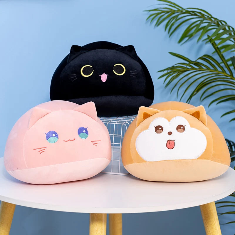 Cute Round Cat/Dog Plush Pillow Toys 20/30/40cm - Brown/Black/Pink