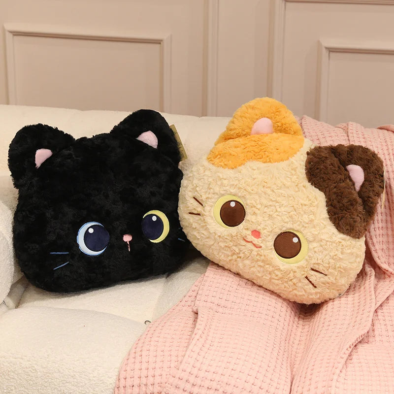 Cute Round Cat Plush Pillow Toys 33x 40cm - Black/Calico