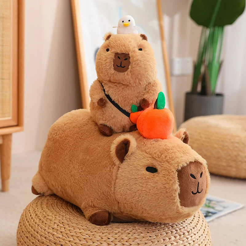 Cute Capybara With Bird/Fruit Plush Toys 20/30/40cm