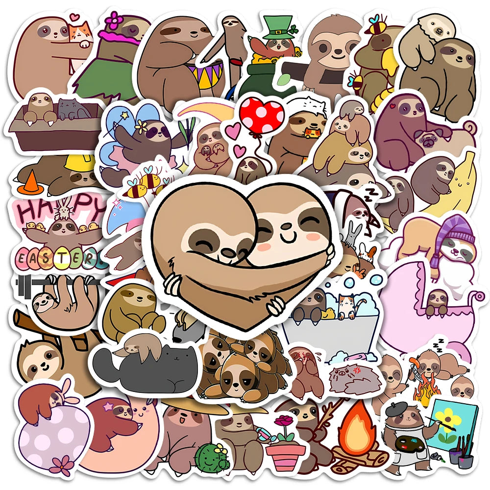 50 pcs Cute/Kawaii Sloth Stickers