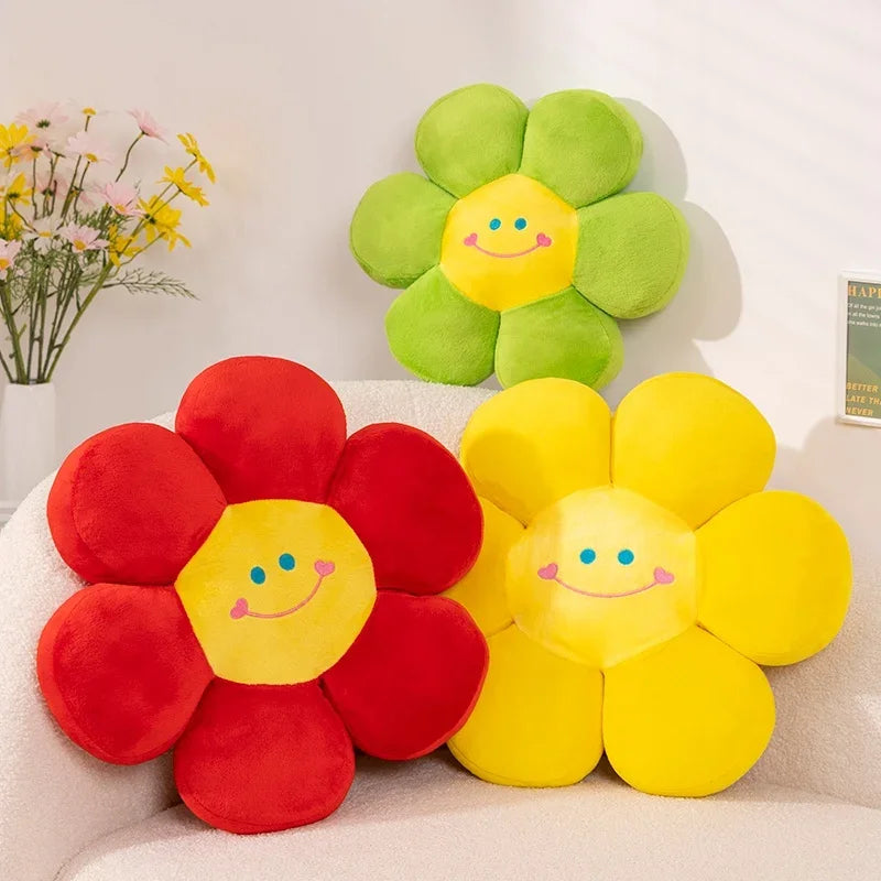 Smiley Flower Pillow Plush Toys 35x35/45x45cm - Pink/Yellow/Blue/Green/Red