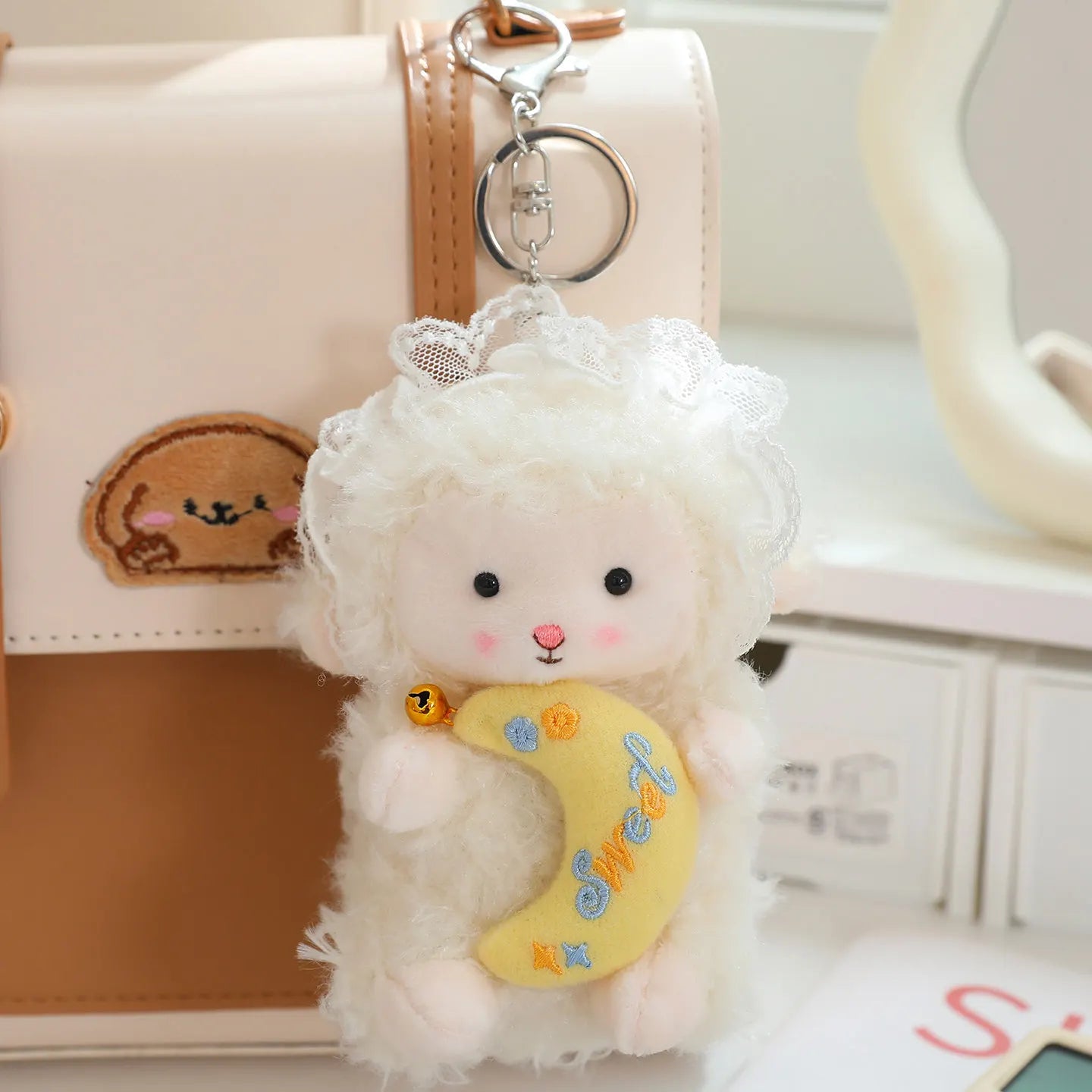 Cute White Sheep/Lamb Plush Keychains 10cm - 3 Styles