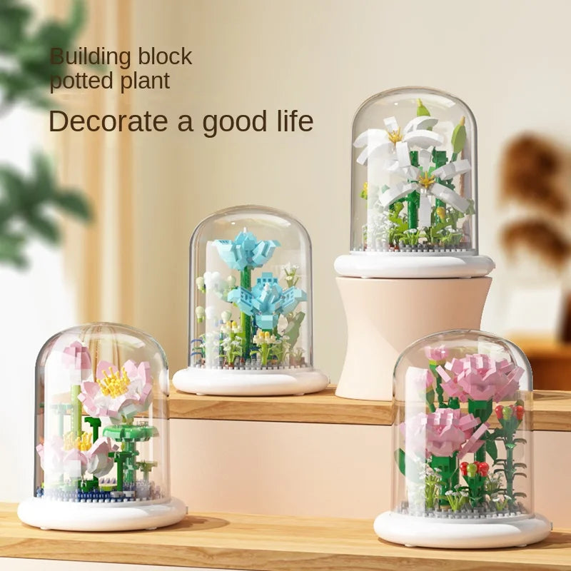 Flower Bouquet With Clear Display And Light Set Mini Building Blocks - 10 Styles