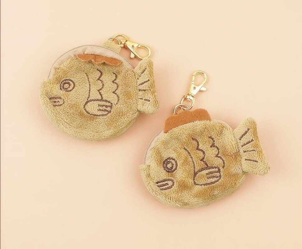 Japanese fish-shaped cake Taiyaki Plush Purse Keychains 10cm