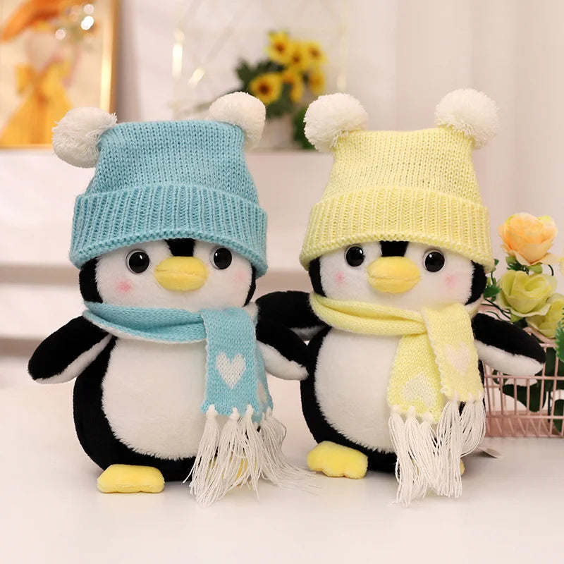 Cute Penguin With Hat And Scarf Plush Toys 25/35cm - Red/Blue/Yellow