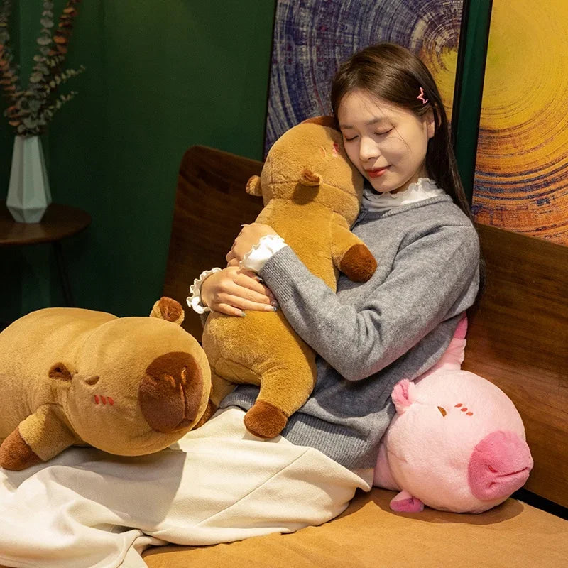 Cute Lying Pink/Brown Capybara Plush Pillow Toys 60/80cm