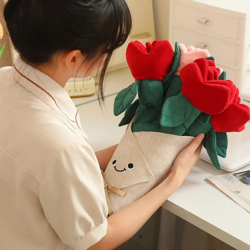 Cute Flower (Red And Pink Rose) Plush Bouquet 28/50cm