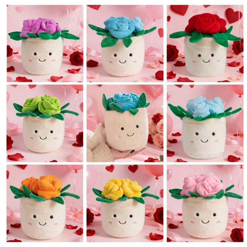 Smiley Potted Rose Plush Toys 20cm - 8 Colours