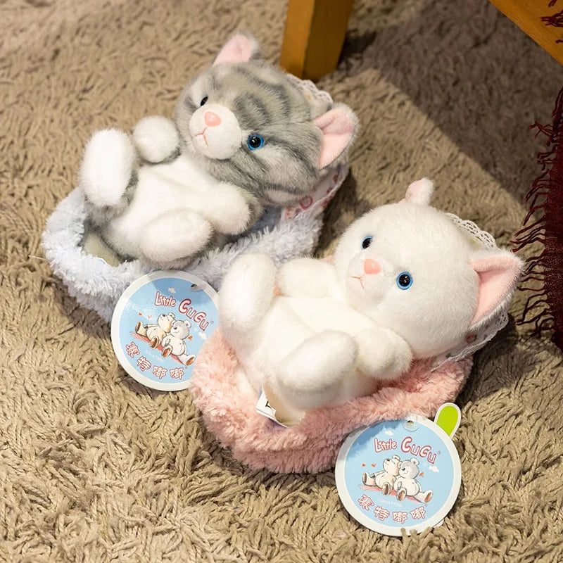 Cute Cat (Kitten) With Bed Plush Toys 18cm - 4 Styles