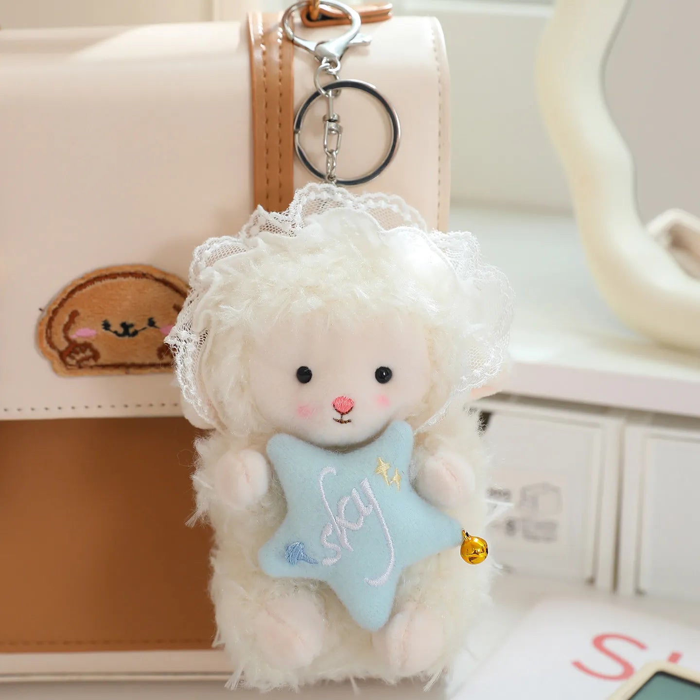 Cute White Sheep/Lamb Plush Keychains 10cm - 3 Styles