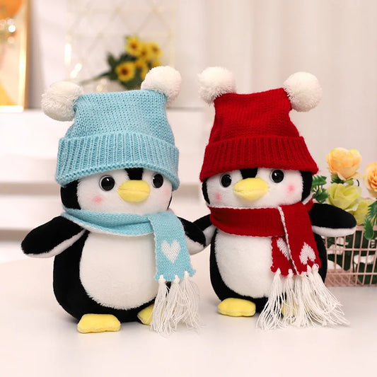 Cute Penguin With Hat And Scarf Plush Toys 25/35cm - Red/Blue/Yellow