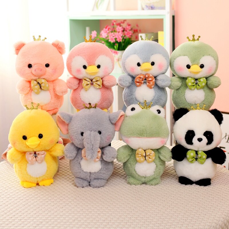 Cute Animal(Penguin/Duck/Frog/Panda/Elephant/Pig) With Crown Plush Toys 25cm