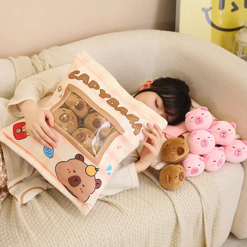 A Bag of 6 pcs Capybara Mini Plushies Pillow Plush Toys 35X45cm - Pink/Brown