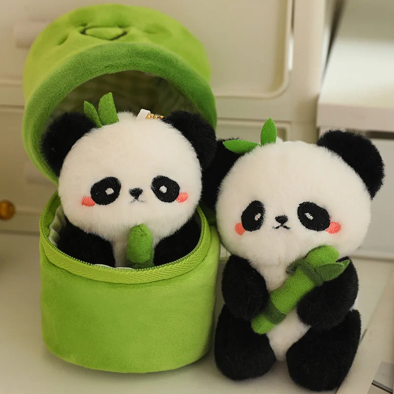 Cute Panda In Bamboo Plush Keychains 10cm