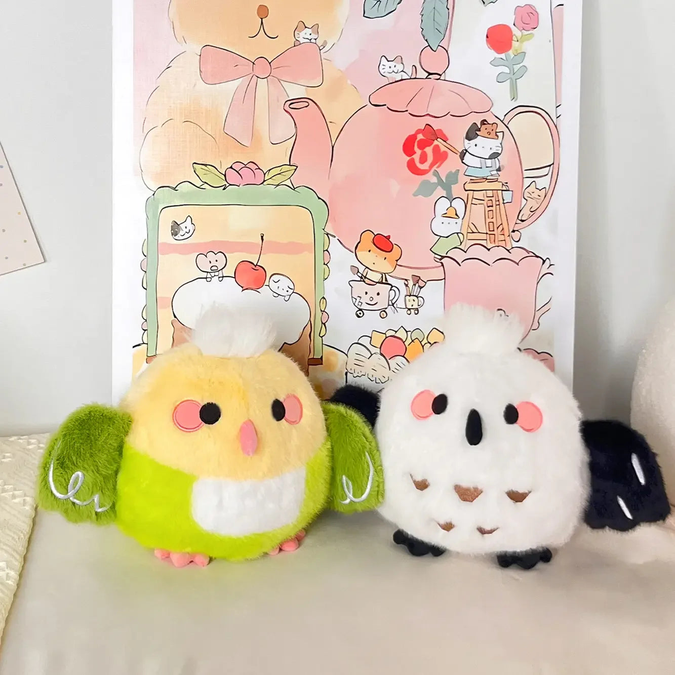 Cute Bird Plush Toys 18cm and Plush Keychains 10cm - Purple/Blue/Green/Black