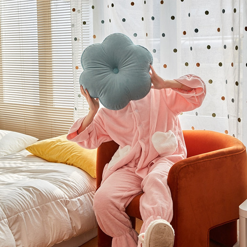 Flower Shaped Velvet Pillow Plush Toys 37cm - Grey/White/Green/Light Blue/Pink/Brown/Blue